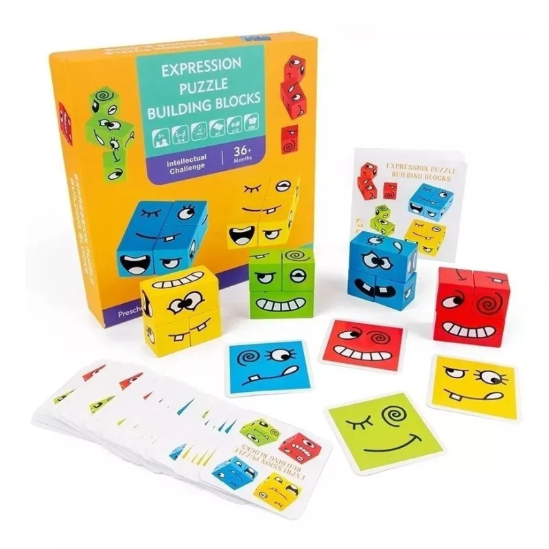 Juego De Puzzle Didactico, Bloques De Madera Y Expresiones